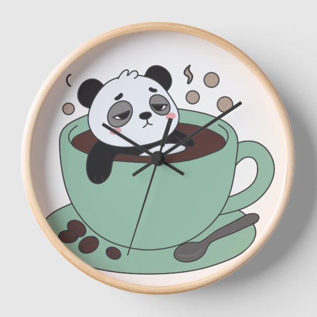 Reloj Cute Panda In Coffee Cup Coffee Lover Gift (Anverso)