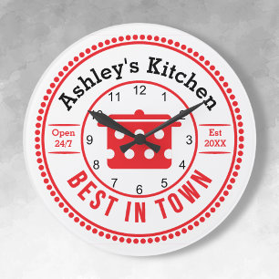 Reloj Cute Red Retro Cook Pot Kitchen