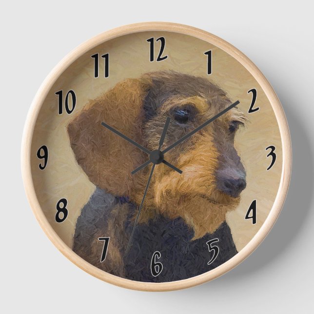 Reloj Dachshund (Cabezal alambrada) Pintura original de  (Anverso)