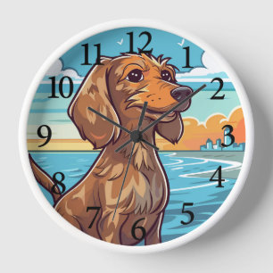 Reloj Dachshund en la playa
