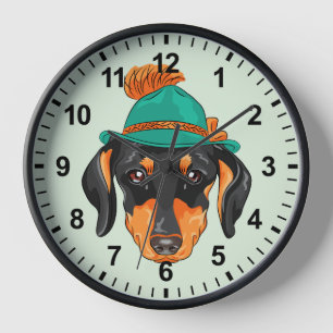 Reloj Dachshund lindo con sombrero tirolés