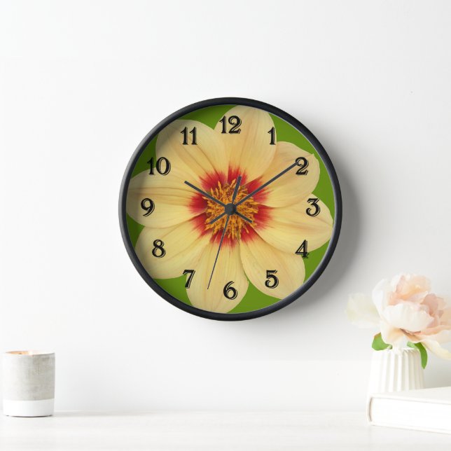 Reloj Dahlia amarilla en verde con números negros (Hogar)