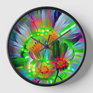 Reloj Daisies abstractos neones con colores vivos