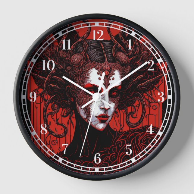 Reloj Dark Elf Demon Red Black Fantasy Art (Anverso)