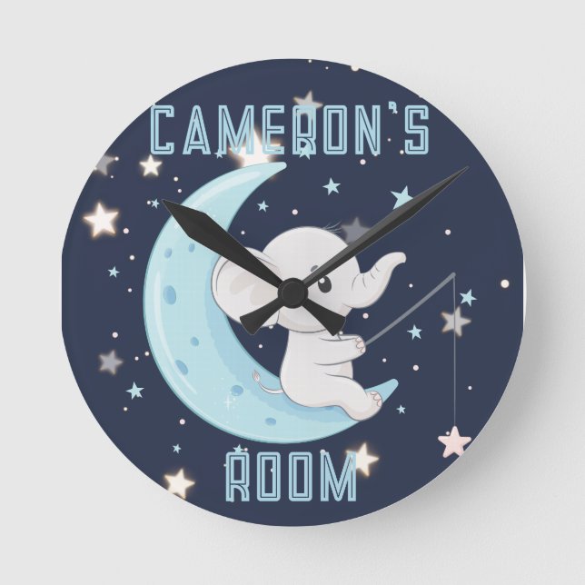 Reloj de 4 estrellas de elefante bebé personalizad (Anverso)