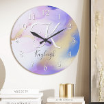 Reloj de acrílico de pared<br><div class="desc">Personaliza fácilmente este estilo glamoroso de pintura de acuarela lila abstracta y el fondo falso de pulverización dorada con tus detalles personalizados.</div>