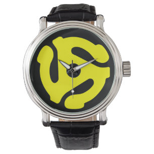 reloj de adaptador de 45 rpm (amarillo en negro)
