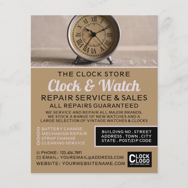 Reloj de alarma clásico, publicidad horóloga (Frente)