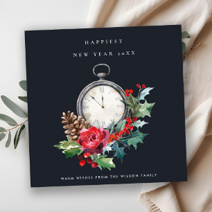 RELOJ DE AÑO NUEVO NAVIDAD ROJO VERDE HOLLY BERRY