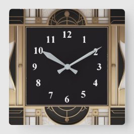 Reloj de Art Deco cuadrado oscuro en blanco y oro