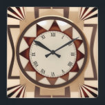 Reloj de Art Deco del Sol Cuadrado - Antigüedad de<br><div class="desc">reloj art deco,  reloj art nouveau,  negro beige crema,  líneas simétricas geométricas de los años 20,  estilo sofisticado y elegante de 1920,  rayos solares de madera falsos,  diseño de líneas elegantes,  reloj cuadrado,  diseño de líneas elegantes</div>