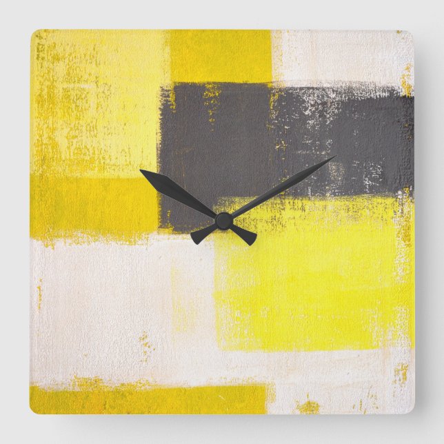 Reloj de arte abstracto gris y amarillo 'simplemen (Anverso)