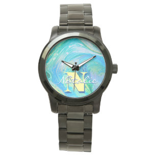 Reloj de arte Aqua Blue Acrylic Flow