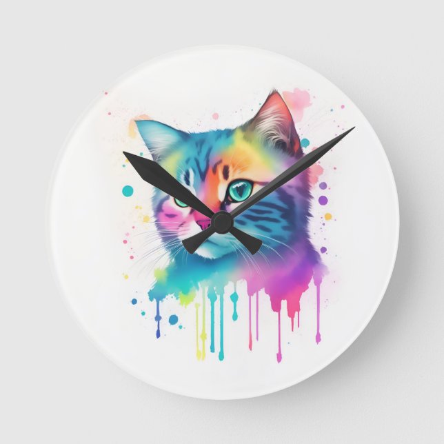 Reloj de arte colorido para gatos (Anverso)