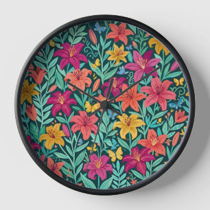 Reloj de Arte de Lirios Coloridos Abstractos Jardí