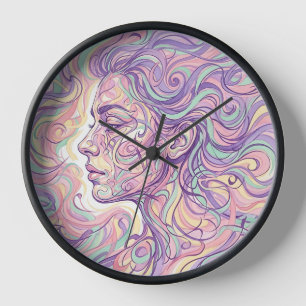Reloj de arte de tinta con retrato de cara en past