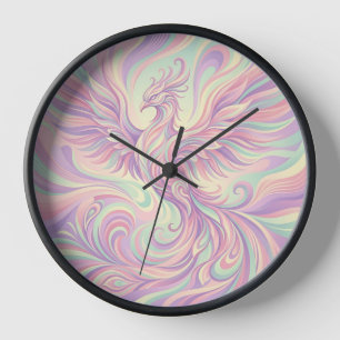 Reloj de Arte Fénix Abstracto con Alas de Pastel e