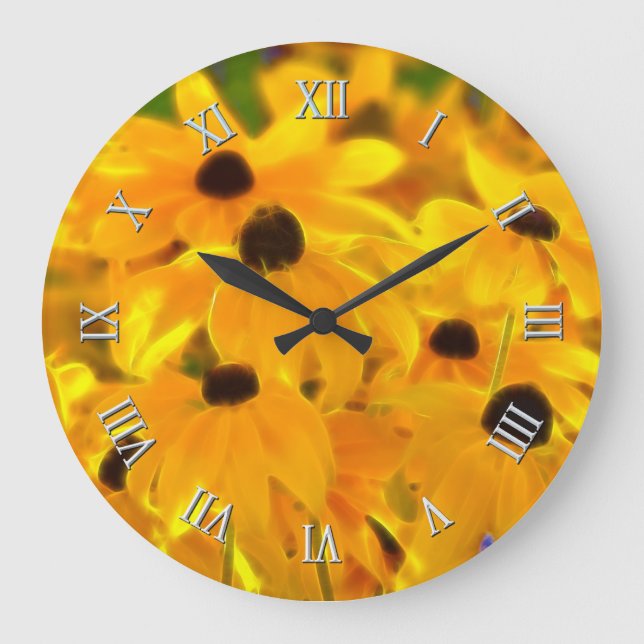 Reloj de arte floral de flores amarillas marrones (Anverso)