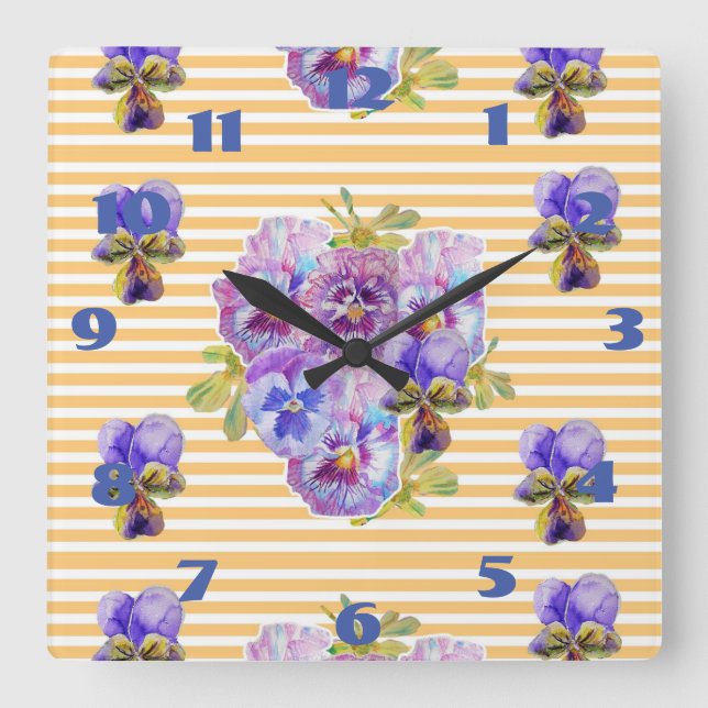 Reloj de arte floral de pensamientos amarillos Sha (Anverso)