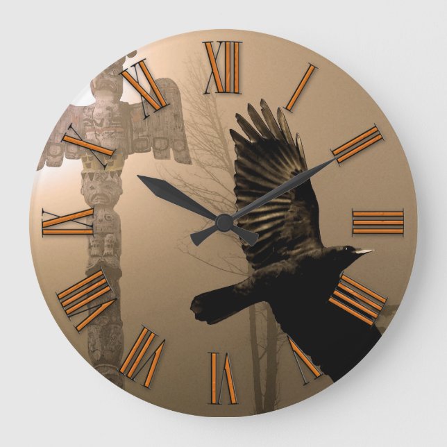 Reloj de arte nativo americano Crow & Totem Pole (Anverso)