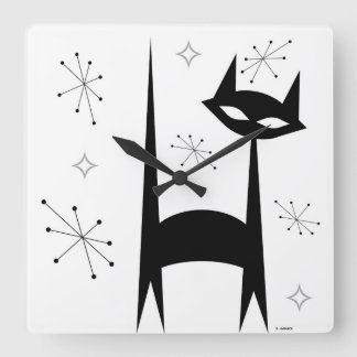 Reloj de arte pop blanco de gato negro retro de 50