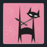 Reloj de arte pop rosado de gato negro retro de 50<br><div class="desc">Reloj de arte pop rosado de gato negro retro de 50</div>