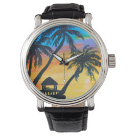reloj de atardecer tropical
