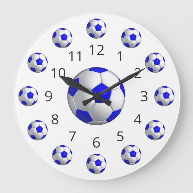 Reloj de Átomo de bolas de fútbol azul con números (Anverso)