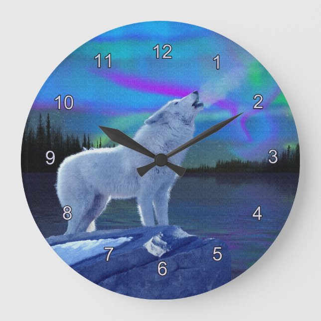 Reloj de Aurora y Wolf Wildlife Art (Anverso)