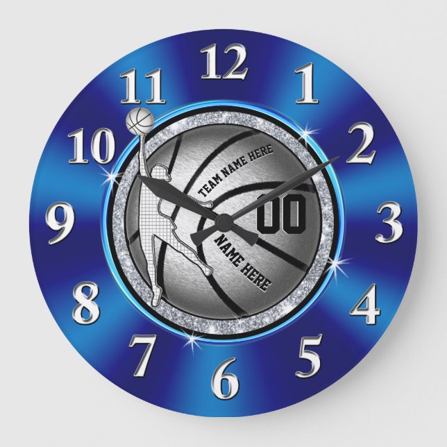 Reloj de baloncesto personalizado de chica azul y  (Anverso)