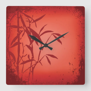 Reloj de bambú rojo del cuadrado del grunge