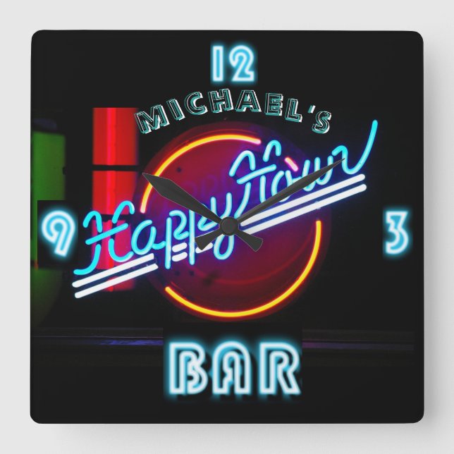 Reloj de BAR de Neon Light Personalizado Hora Feli (Anverso)