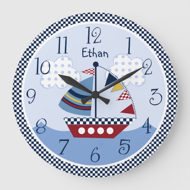 Reloj de bebé "Away/Nautical/Boats" personalizado (Anverso)