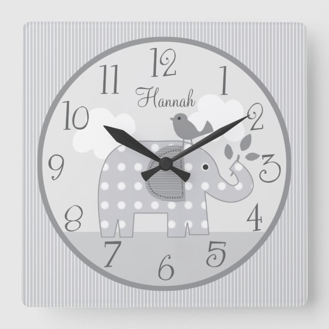 Reloj de bebé para lactantes con elefante gris per (Anverso)