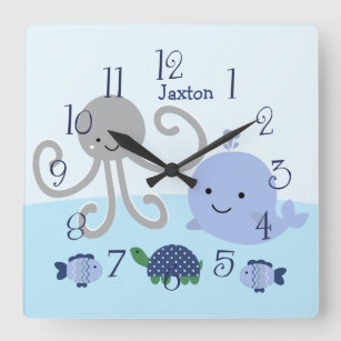 Reloj de bebé personalizado de vida en el mar azul