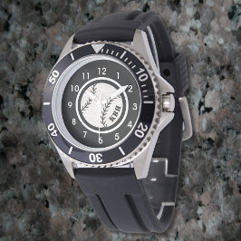 Reloj de béisbol monograma masculino negro