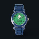 Reloj de béisbol para niños con nombre personaliza<br><div class="desc">Reloj de béisbol para niños con nombre impreso personalizado. Relojes de muñeca personalizados para jugadores de béisbol y fans. Idea de regalo de cumpleaños para chicos. Disponible en azul, negro, rojo, etc. Diseño deportivo con placa de marcado numerado. Haz lo tuyo por hijo, hermano, nieto, nieto, amigos, compañeros de equipo...</div>