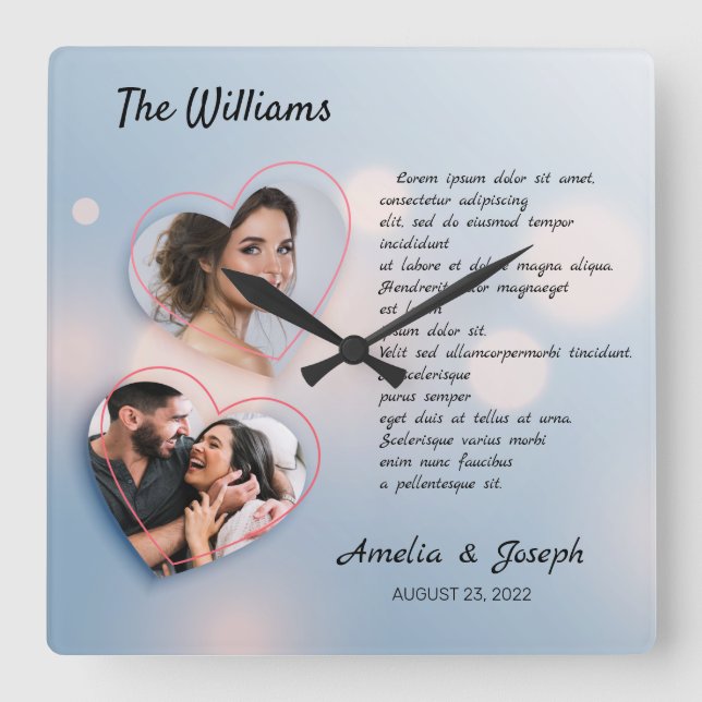 Reloj de boda con collage de fotos elegante con te (Anverso)