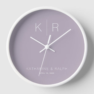 Reloj de Boda con Monograma Lila Polvoriento Simpl