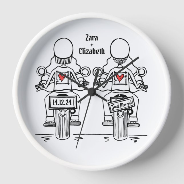 Reloj de Boda de motocicleta de dos novias de pers (Anverso)