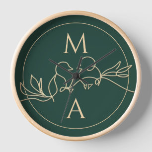 Reloj de boda personalizado dorado y verde