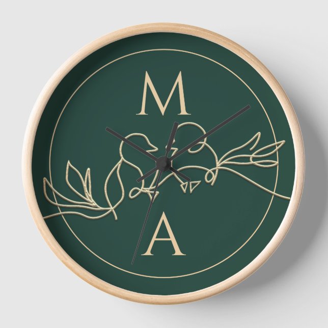 Reloj de boda personalizado dorado y verde (Anverso)