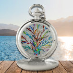 Reloj De Bolsillo Árbol colorido<br><div class="desc">Este único reloj de bolsillo está decorado con un colorido diseño de árbol de mosaicos. Original Mosaico © Michele Davies.</div>