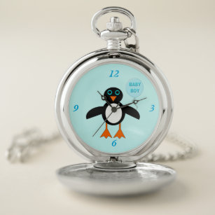 Reloj de bolsillo azul lindo del pingüino del bebé