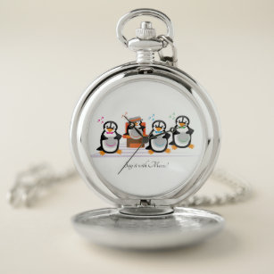 Reloj De Bolsillo Barbershop Cuarteto Pingüinos