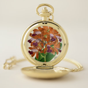Reloj De Bolsillo Cattleya Guttata Leopoldii Vintage Lindenia Orchid