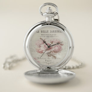 Reloj De Bolsillo chic, rústico, vintage, floral, de collage, de cam