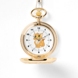 Reloj de bolsillo dorado - Gato lindo