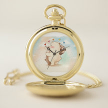 Reloj de bolsillo dorado lindo con ositos adorable