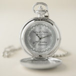 Reloj De Bolsillo Elegante aniversario del 60 aniversario del Boda d<br><div class="desc">La elegancia ostentosa enmarca este diseño de aniversario 60 bodas en un diseño único de diamante de vieiras con diamante de lágrima central con chispas falsas añadidas en un gradiente de color plateado. Diseño original de Holiday Hearts Designs (derechos reservados). Tenga en cuenta que todos los adornos están impresos y...</div>